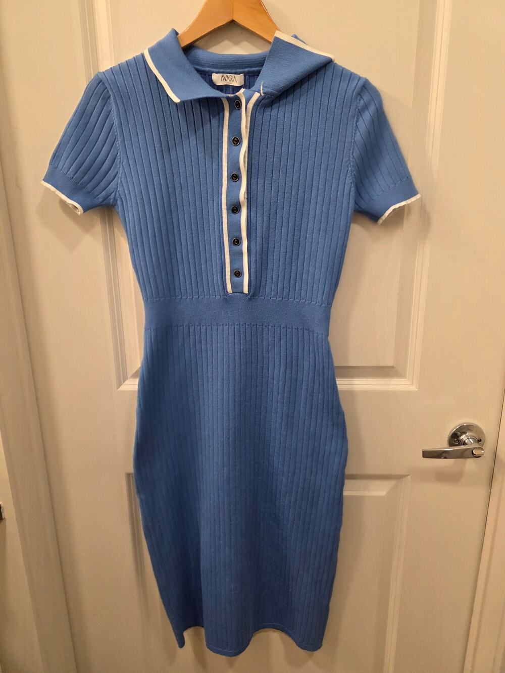 Avara Blue Ribbed Polo Dress